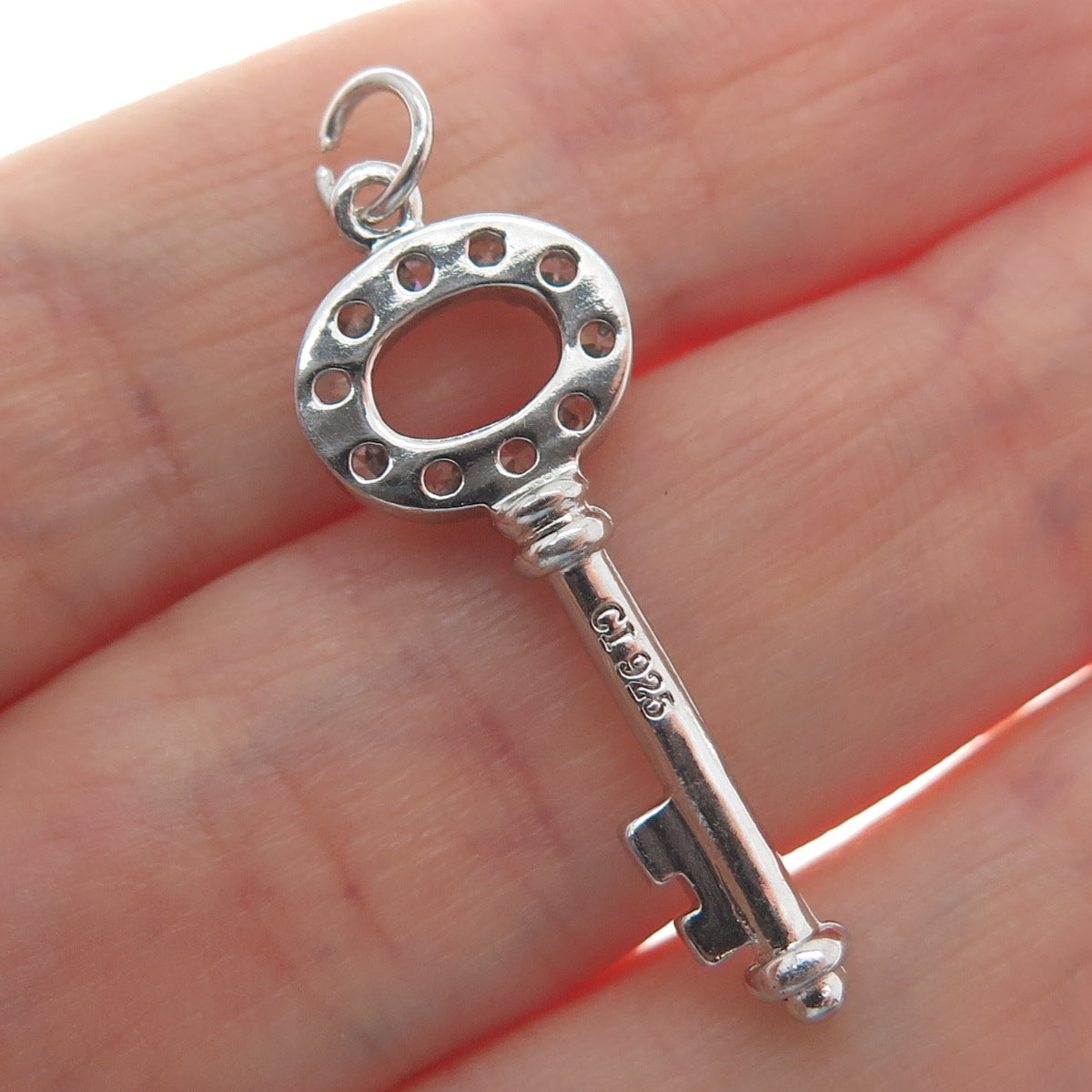 925 Sterling Silver Round-Cut C Z Key Minimalist Charm Pendant