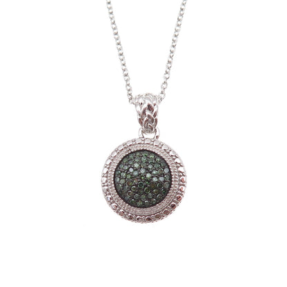 925 Sterling Silver Real Round-Cut Green Diamond Cable Chain Necklace 18"