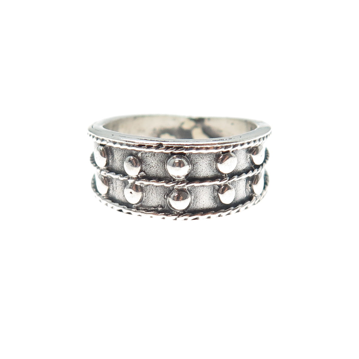 925 Sterling Silver Vintage Modernist Beaded Oxidized Ring Size 6.5