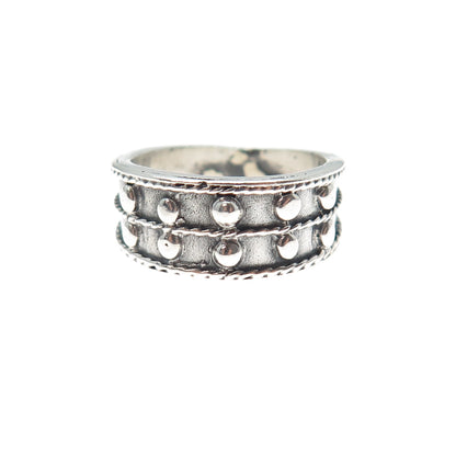 925 Sterling Silver Vintage Modernist Beaded Oxidized Ring Size 6.5