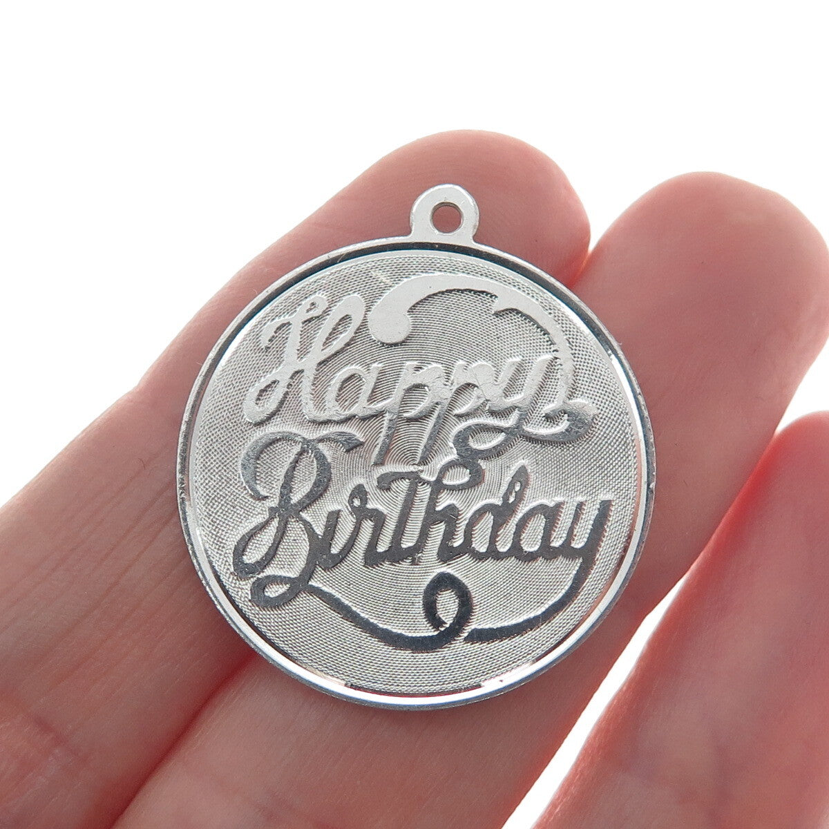 925 Sterling Silver Vintage "Happy Birthday" Round Charm Pendant