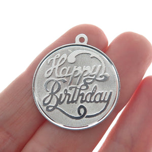 925 Sterling Silver Vintage "Happy Birthday" Round Charm Pendant