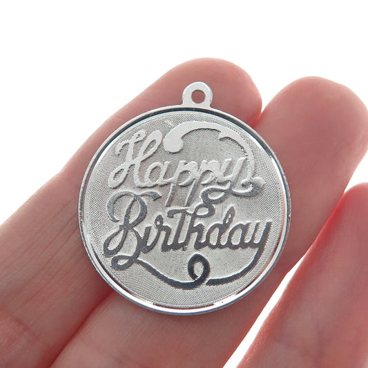 925 Sterling Silver Vintage "Happy Birthday" Round Charm Pendant