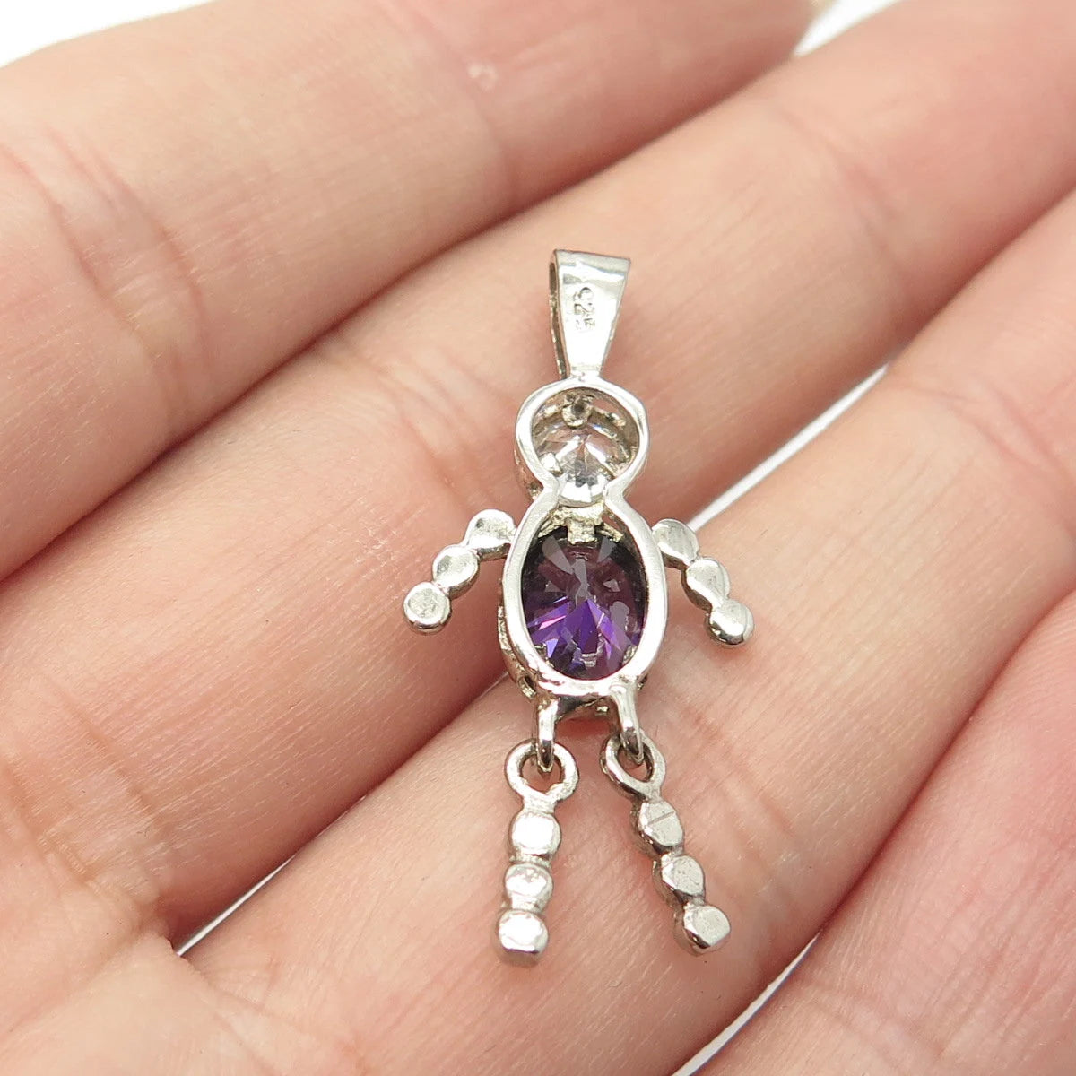 925 Sterling Silver Vintage C Z February Birthstone Boy Figure Charm Pendant