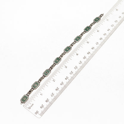925 Sterling Antique Art Deco Enamel & Rhinestone Bracelet 7" (missing lock)