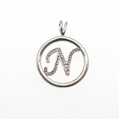 925 Sterling Silver Letter N Initial Mini Charm Pendant