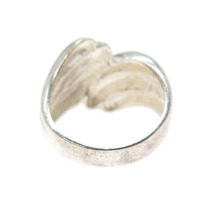925 Sterling Silver Vintage Modernist Wing Bypass Oxidized Ring Size 6.25