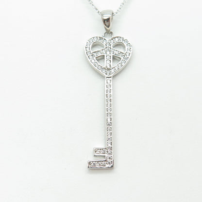 925 Sterling Silver Round-Cut C Z Peace Heart Key Cable Chain Necklace 16-18"