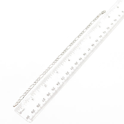 925 Sterling Silver Vintage Italy Figaro Link Bracelet 8.25"
