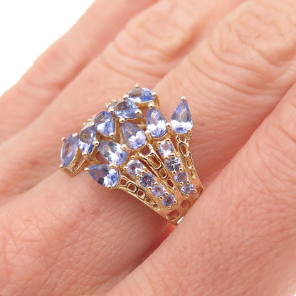Chuck Clemency 925 Sterling Silver Gold Plated Real Tanzanite Ring Size 8.25