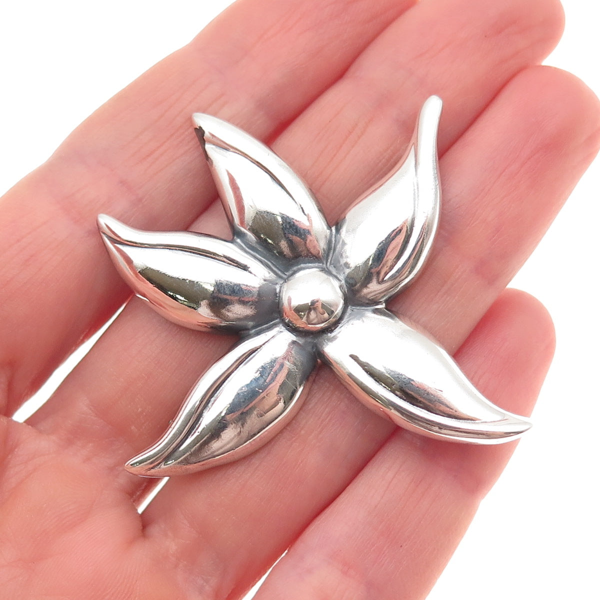 925 Sterling Silver Vintage Modernist Flower Oxidized Pin Brooch