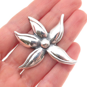 925 Sterling Silver Vintage Modernist Flower Oxidized Pin Brooch