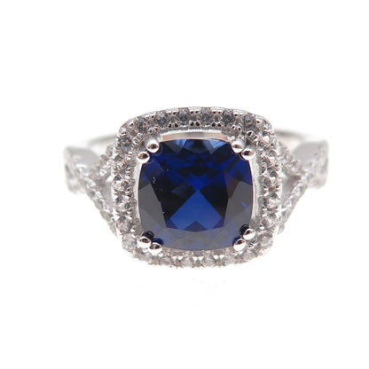 925 Sterling Silver Real White Topaz & Lab-Created Sapphire Ring Size 8.25