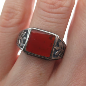 FD FELICIA DESIGN 925 Sterling Silver Vintage Carnelian Oxidized Ring Size 9.25