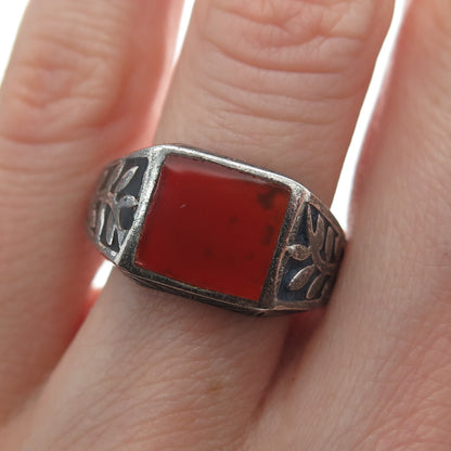 FD FELICIA DESIGN 925 Sterling Silver Vintage Carnelian Oxidized Ring Size 9.25