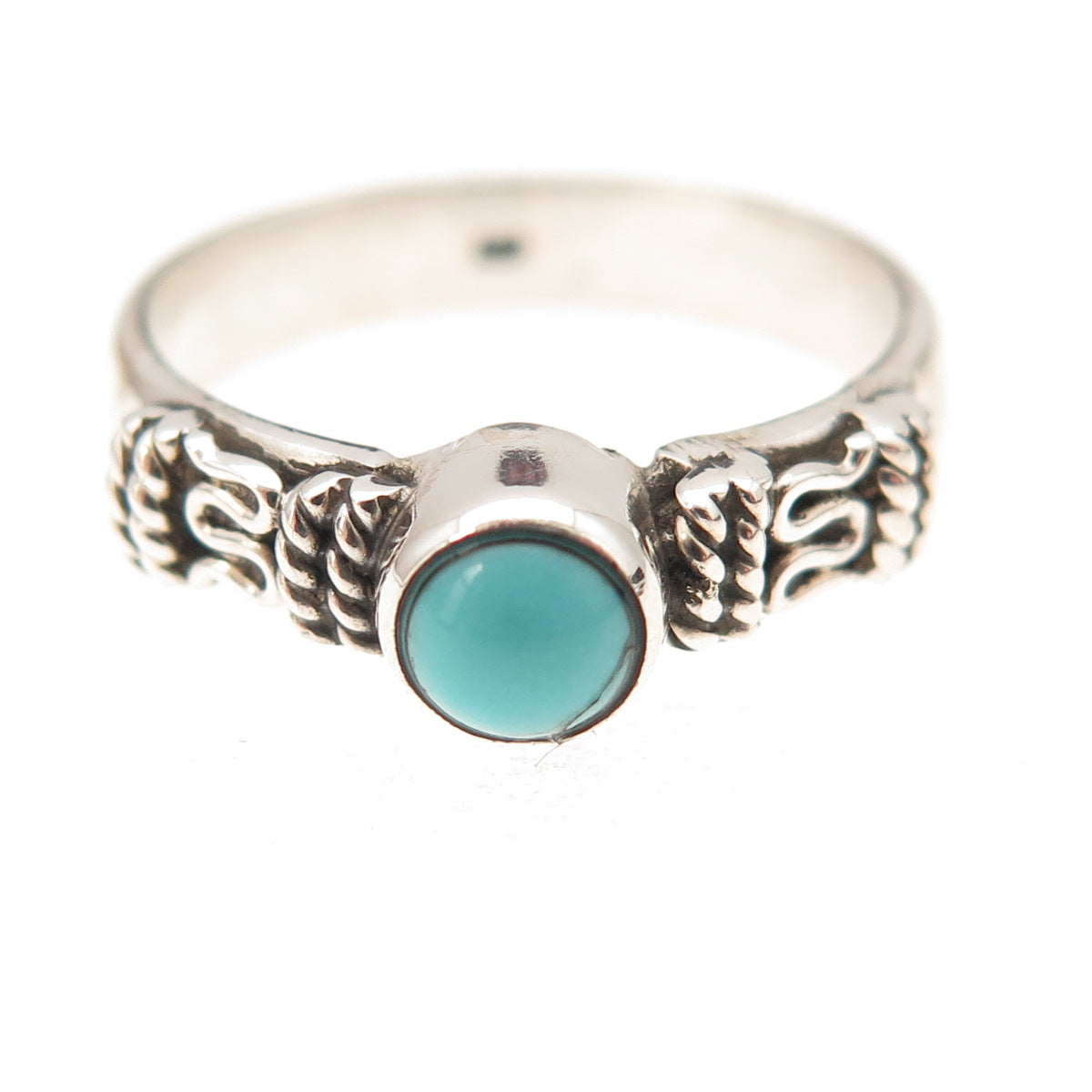 925 Sterling Silver Vintage Real Sleeping Beauty Turquoise Oxidized Ring Size 7