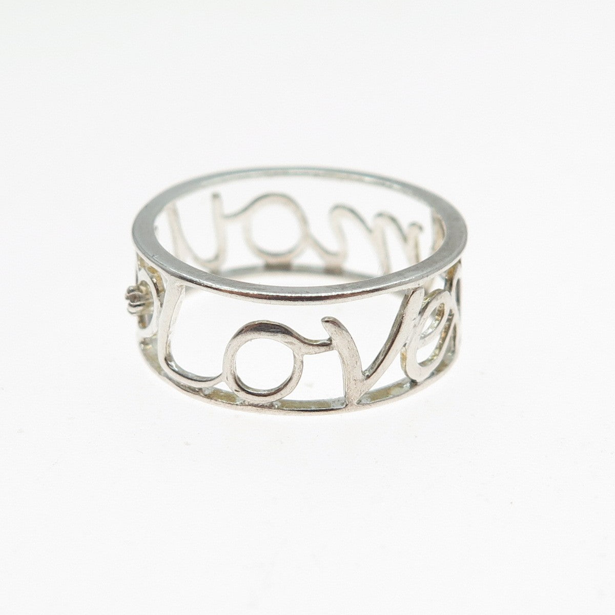 925 Sterling Silver Vintage Real Champagne Diamond Love Amour Ring Size 8.25