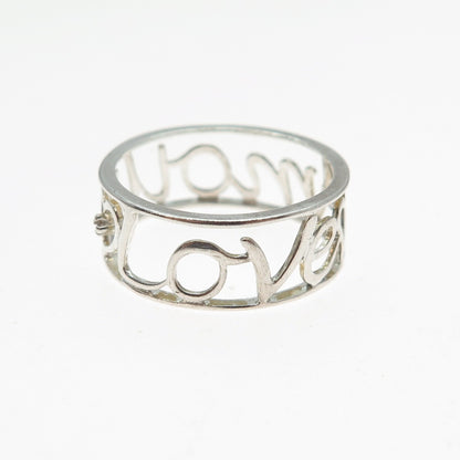 925 Sterling Silver Vintage Real Champagne Diamond Love Amour Ring Size 8.25