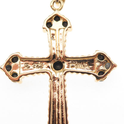Ross Simons 925 Sterling Gold Plated Real Diamond & Sapphire Cross Necklace 18"