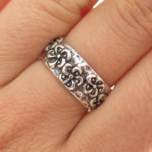 SARDA 925 Sterling Silver Vintage Flower Oxidized Band Ring Size 7.25