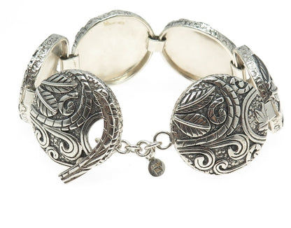 SILPADA 925 Sterling Silver Vintage Ancient Scroll Panel Link Bracelet 7.5"