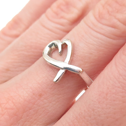 925 Sterling Silver Vintage Loving Heart Ring Size 7.5