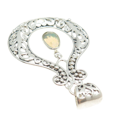 ARYA 925 Sterling Silver Vintage Real Opal Floral Modernist Pendant