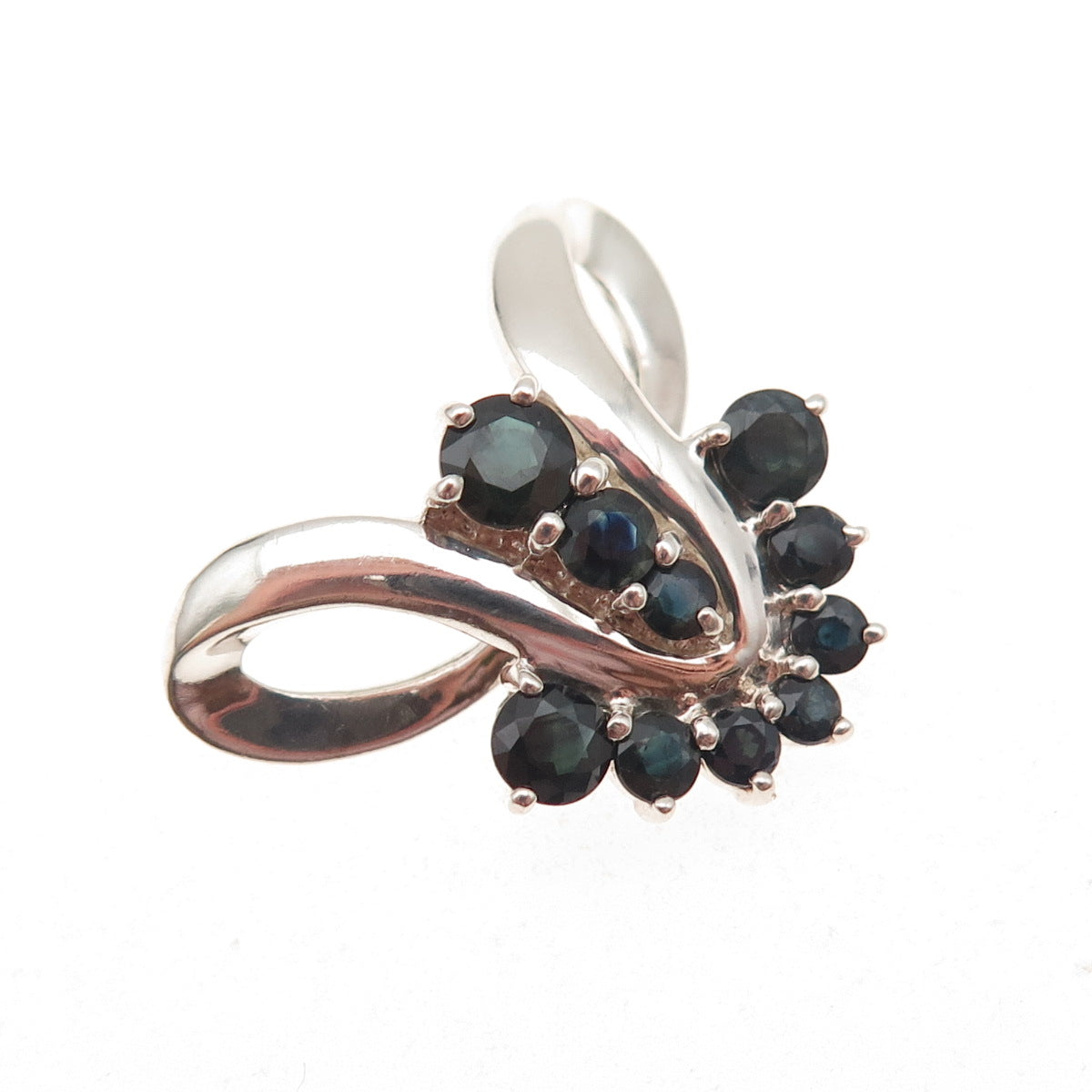 CNA Pranda Sterling Silver Vintage Real Round-Cut Sapphire Slide Charm Pendant