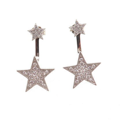 925 Sterling Silver Round-Cut C Z Star Interchangeable Earrings