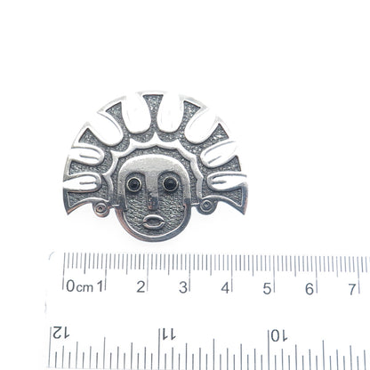 925 Sterling Silver Vintage Ecuador Tribal Goddess Oxidized Pin Pendant