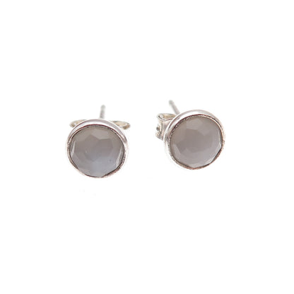 Pandora Sterling Silver Real Gray Moonstone June Birthday Blooms Stud Earrings