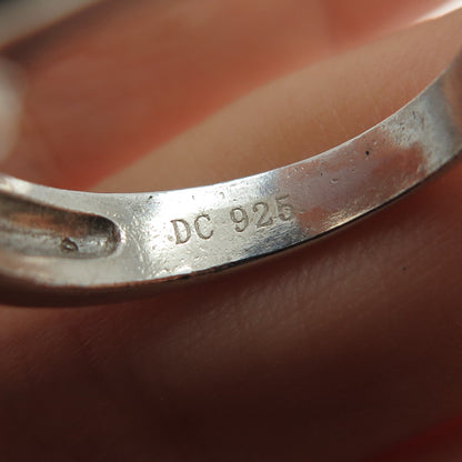 925 Sterling Silver Vintage Real Black Onyx & C Z Buckle Ring Size 9.5