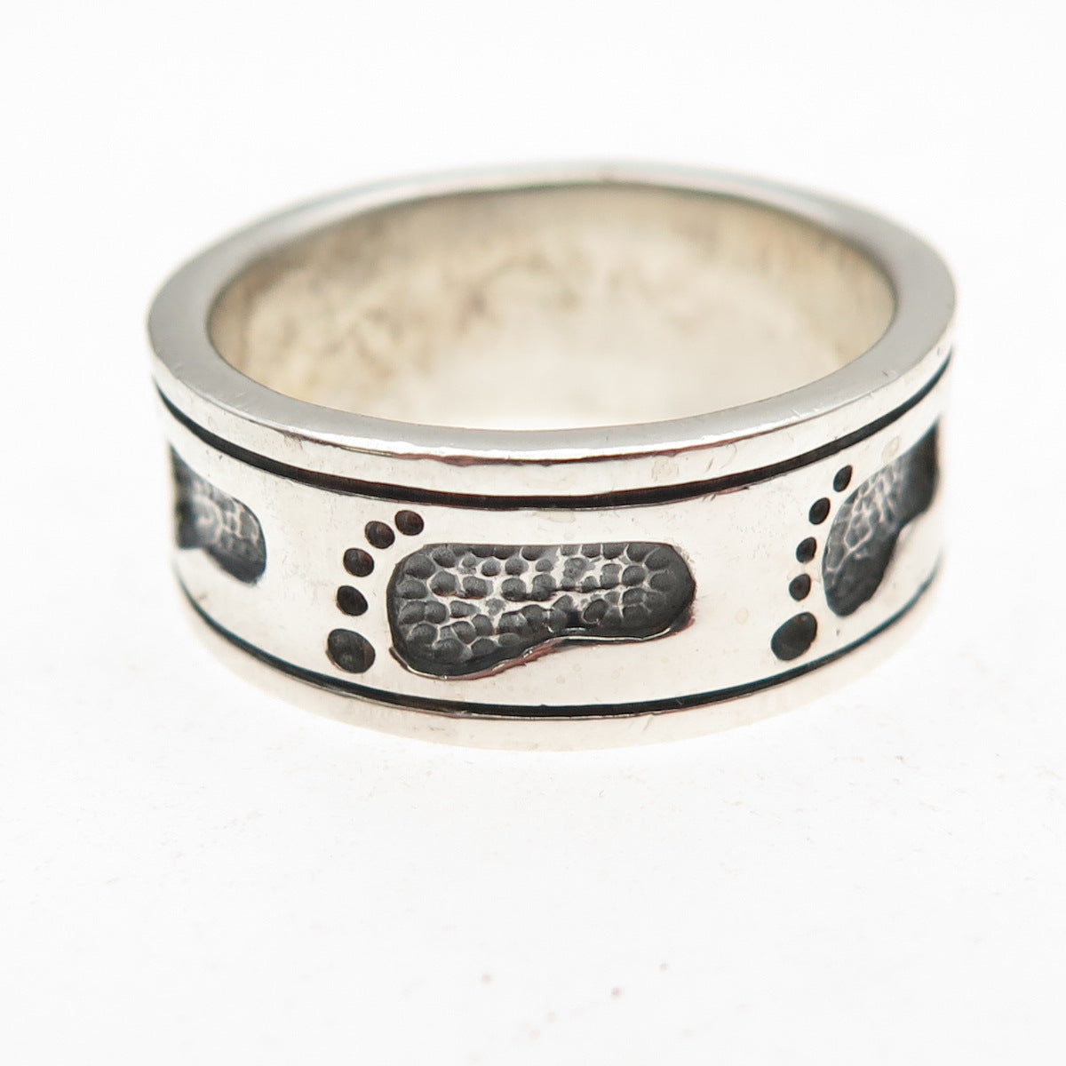 925 Sterling Silver Vintage Footprints Oxidized Band Ring Size 9