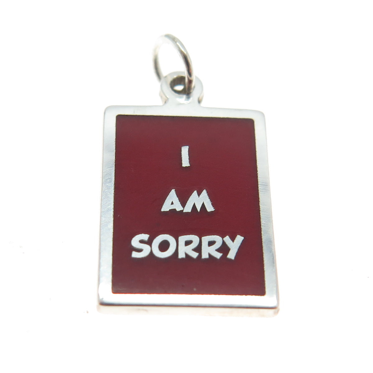 925 Sterling Silver Red Enamel "I Am Sorry" Minimalist Charm Pendant