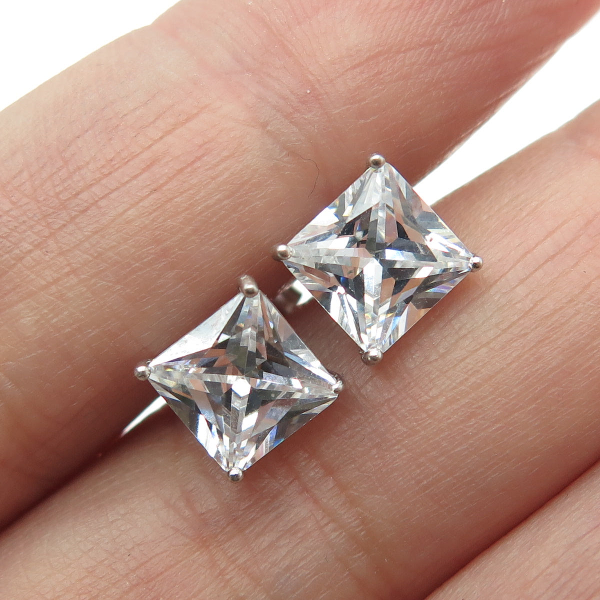 JCM Jacmel Mauritius 925 Sterling Silver Princess-Cut Shaped C Z Stud Earrings