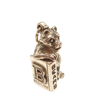 925 Sterling Silver Gold Plated Vintage Chicago Bears Football 3D Mini Pendant
