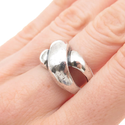 925 Sterling Silver Vintage Modernist X-Shape Oxidized Ring Size 8