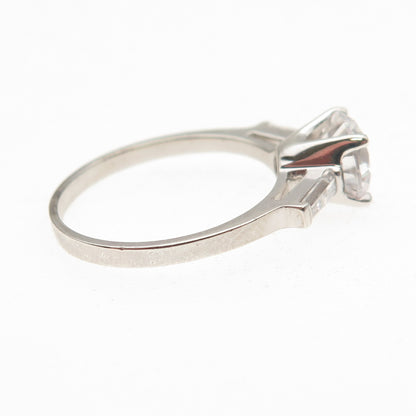 925 Sterling Silver Round & Tapered Baguette-Cut C Z Engagement Ring Size 8