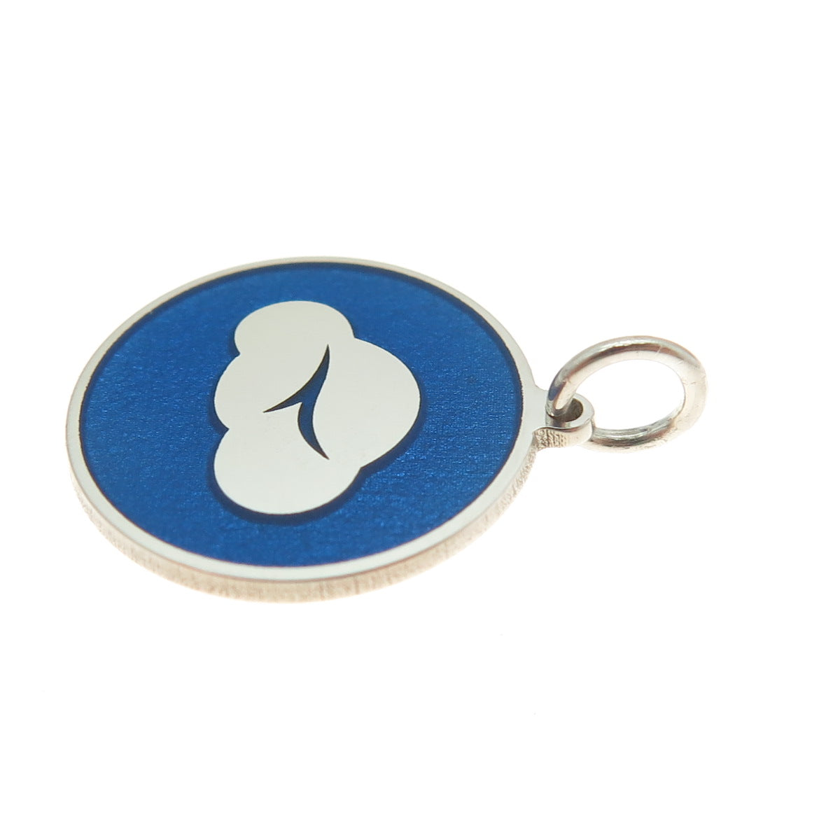 925 Sterling Silver Blue Enamel Cloud Round Tag Minimalist Charm Pendant