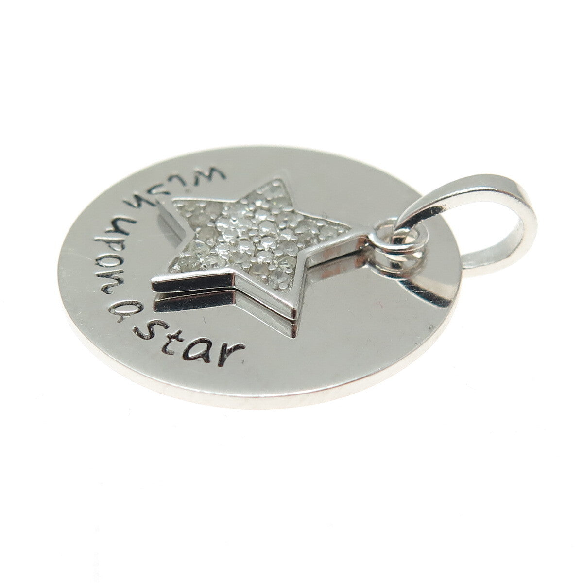 HAN 925 Sterling Silver Real Round-Cut Diamond "Wish Upon A Star" Pendant