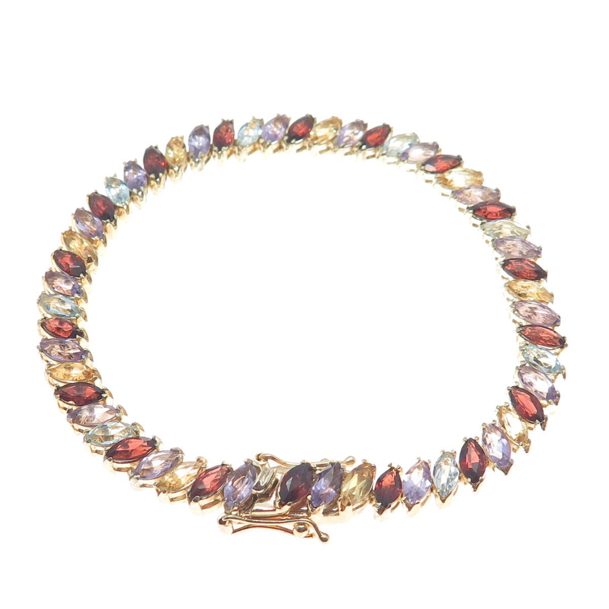 925 Sterling Gold Plated Amethyst Topaz Citrine Garnet Tennis Link Bracelet 7.5"