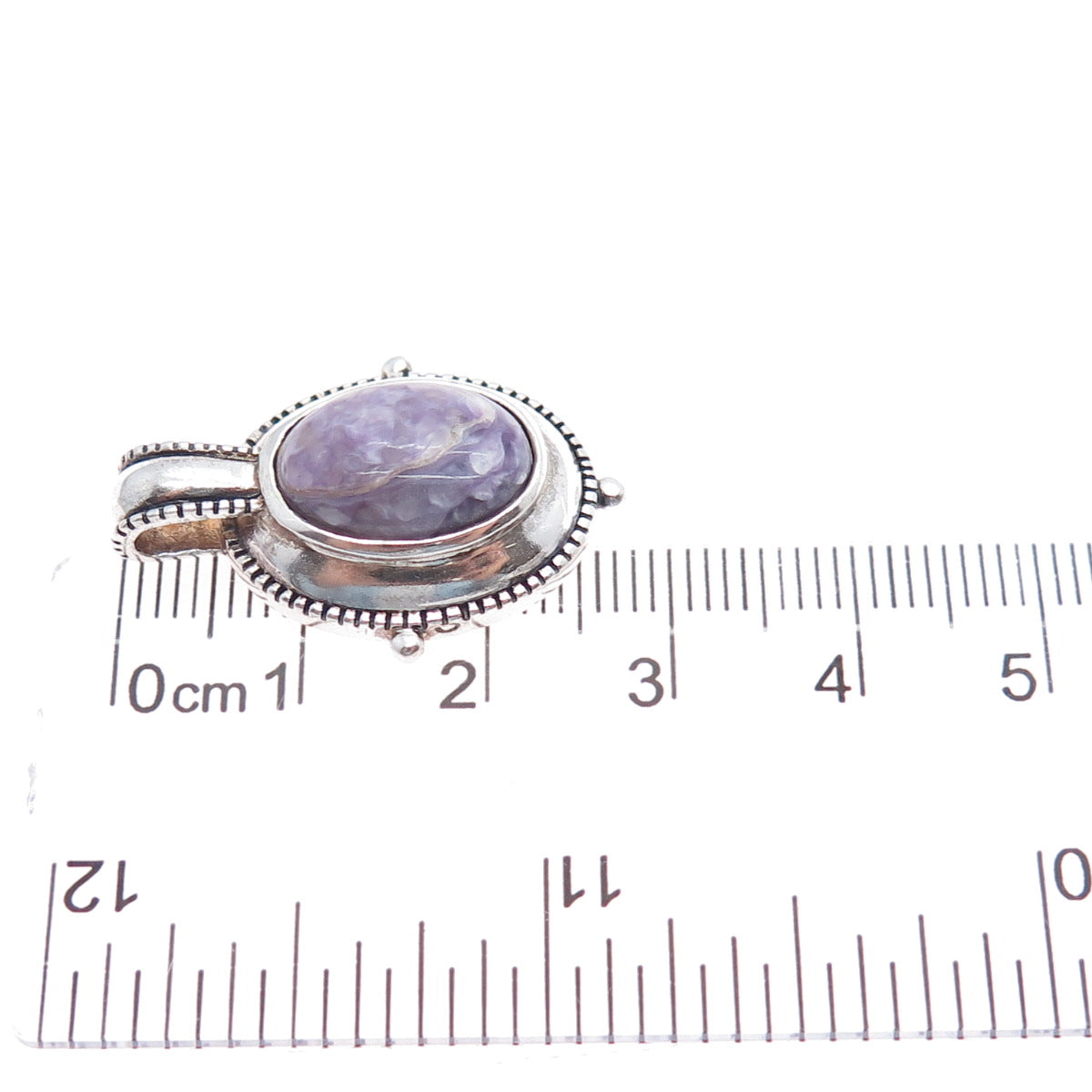 925 Sterling Silver Vintage Real Charoite Oxidized Charm Pendant