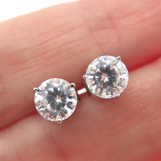 925 Sterling Silver Round-Cut C Z Stud Earrings