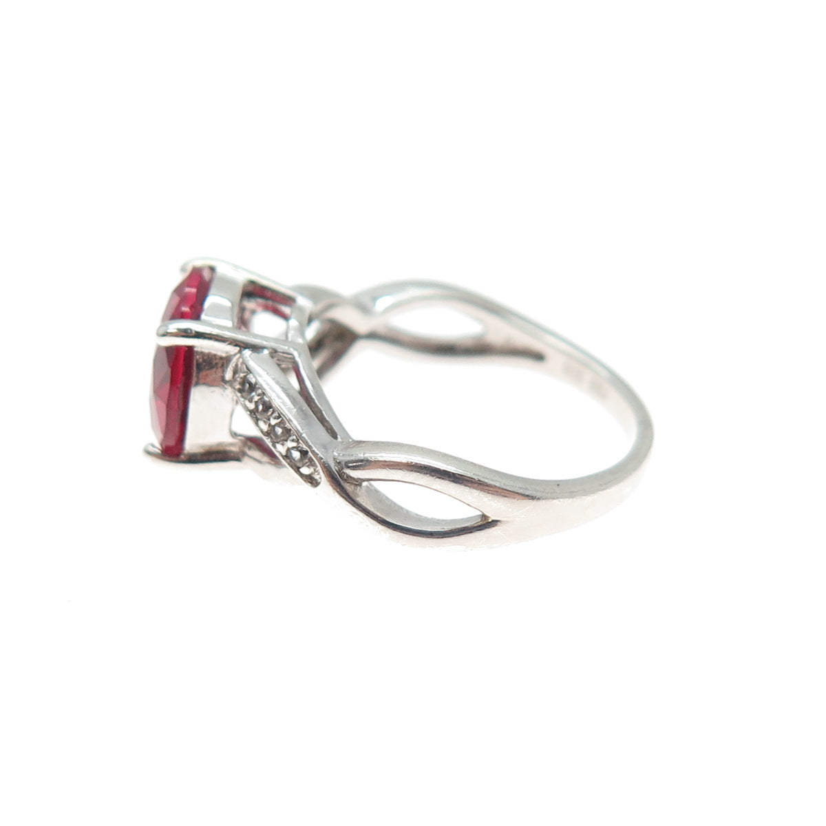 925 Sterling Silver Round-Cut Lab-Created Ruby & White Topaz Ring Size 5