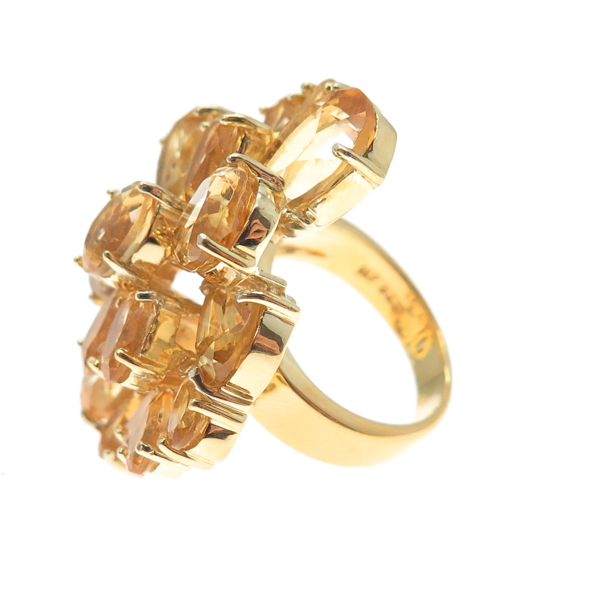 CHAPAL ZENRAY Sterling Silver Gold Plated Real Citrine Cluster Ring Size 5.75