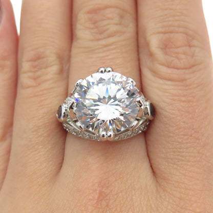 925 Sterling Silver Pear & Round-Cut Blue & White C Z Ring Size 7.25