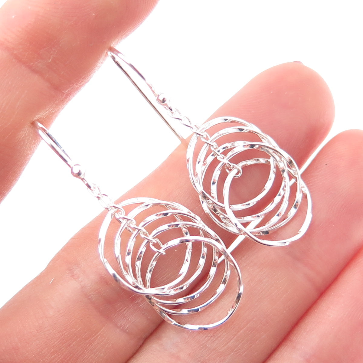 925 Sterling Silver Interlocked Circle Dangle Earrings
