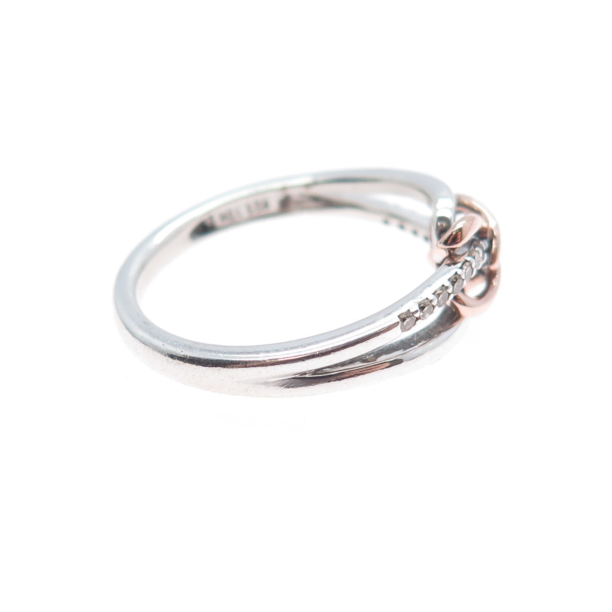 925 Sterling Silver 10K Rose Gold Real Diamond Infinity Heart Ring Size 7.25