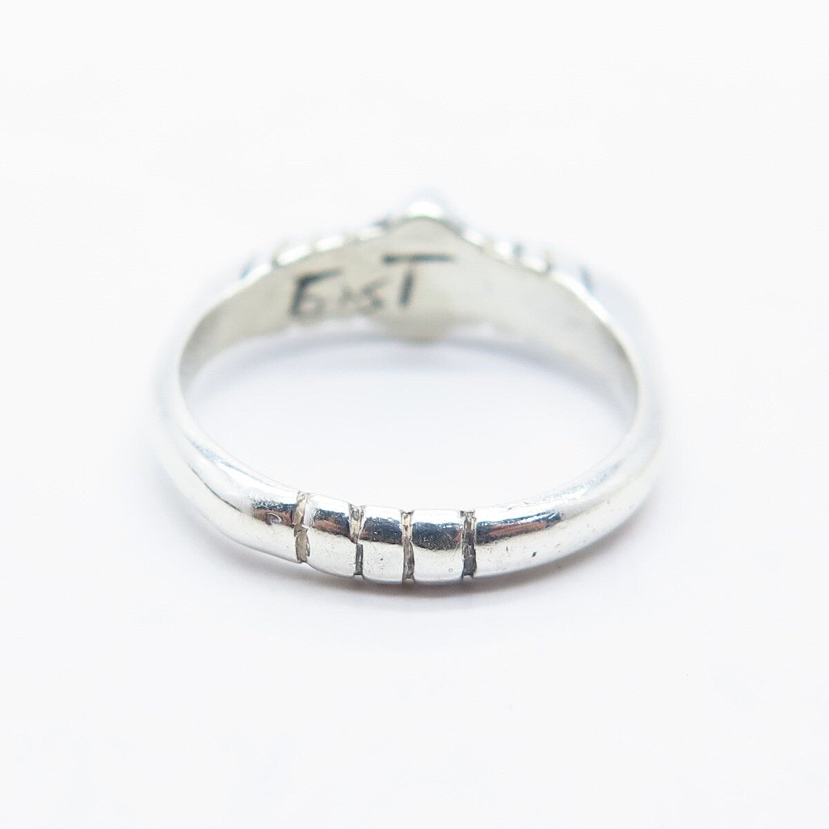 925 Sterling Silver Vintage Ribbed Oval Bar Ring Size 6.75