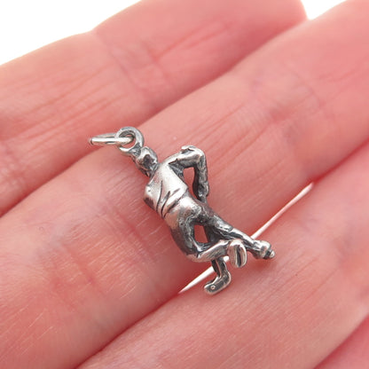 925 Sterling Silver Vintage Hockey Player Oxidized 3D Mini Charm Pendant